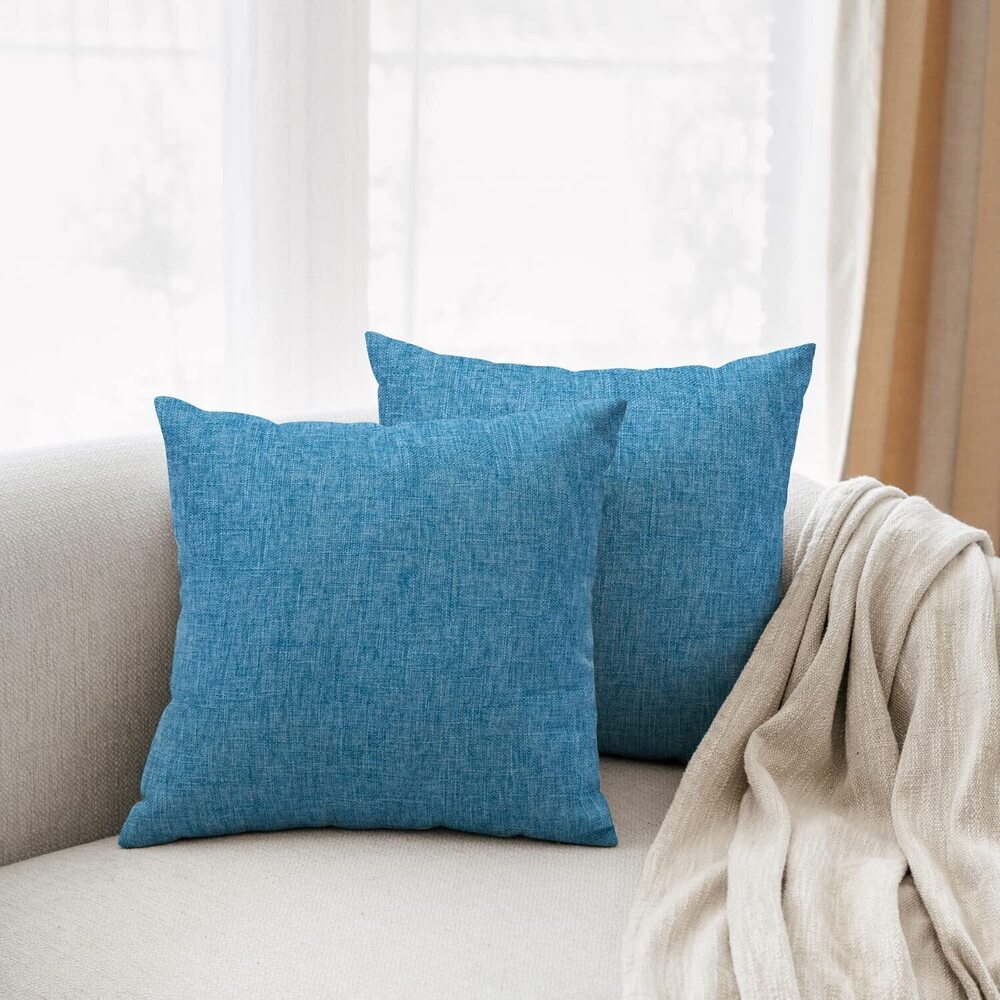 9466 Blue Couch Throw Pillow Covers Solid Set of 2 Outdoor Patio Pillows